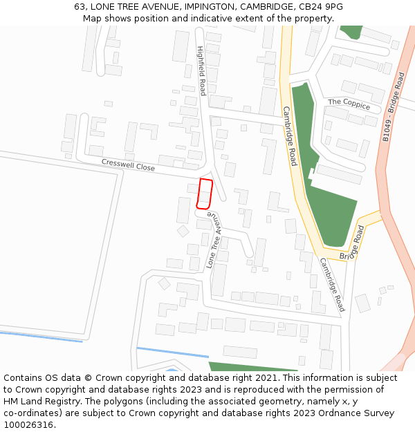 63, LONE TREE AVENUE, IMPINGTON, CAMBRIDGE, CB24 9PG: Location map and indicative extent of plot