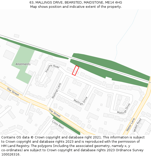 63, MALLINGS DRIVE, BEARSTED, MAIDSTONE, ME14 4HG: Location map and indicative extent of plot