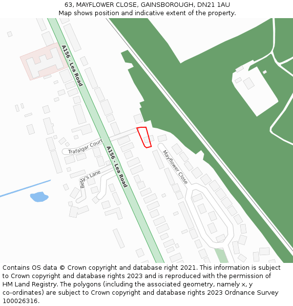 63, MAYFLOWER CLOSE, GAINSBOROUGH, DN21 1AU: Location map and indicative extent of plot