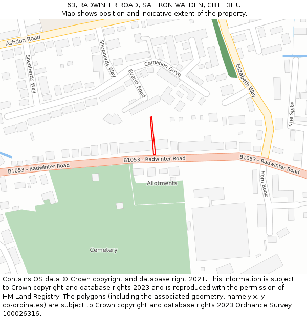 63, RADWINTER ROAD, SAFFRON WALDEN, CB11 3HU: Location map and indicative extent of plot