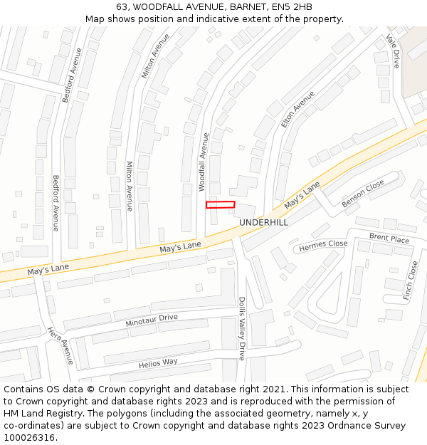63, WOODFALL AVENUE, BARNET, EN5 2HB: Location map and indicative extent of plot