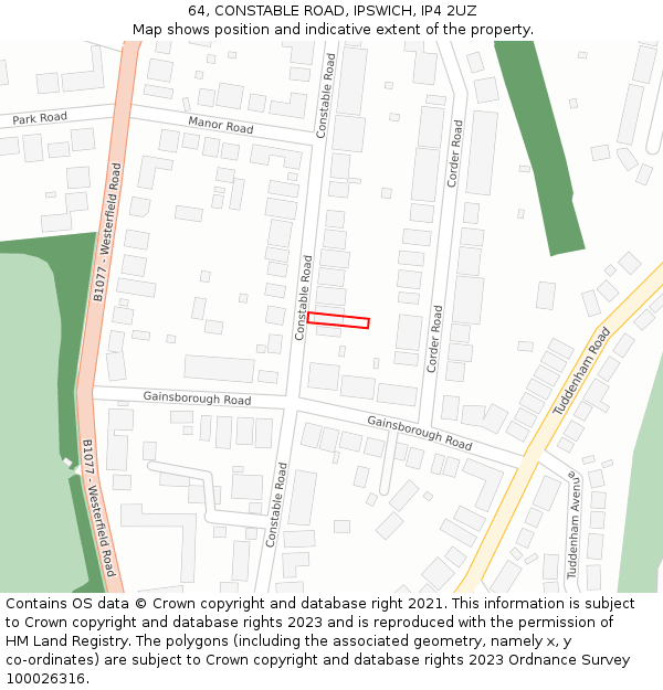 64, CONSTABLE ROAD, IPSWICH, IP4 2UZ: Location map and indicative extent of plot