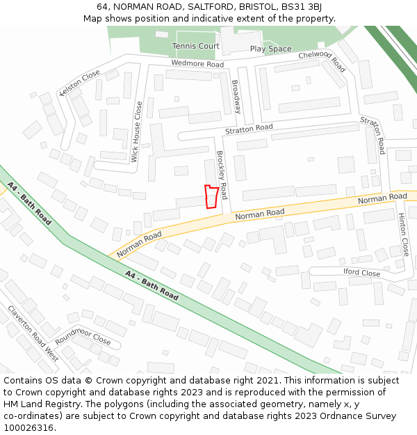 64, NORMAN ROAD, SALTFORD, BRISTOL, BS31 3BJ: Location map and indicative extent of plot