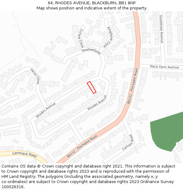 64, RHODES AVENUE, BLACKBURN, BB1 8NP: Location map and indicative extent of plot