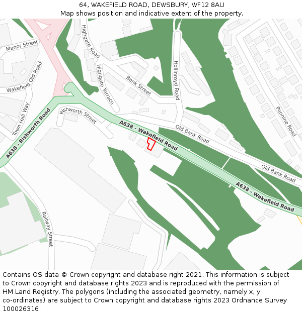 64, WAKEFIELD ROAD, DEWSBURY, WF12 8AU: Location map and indicative extent of plot