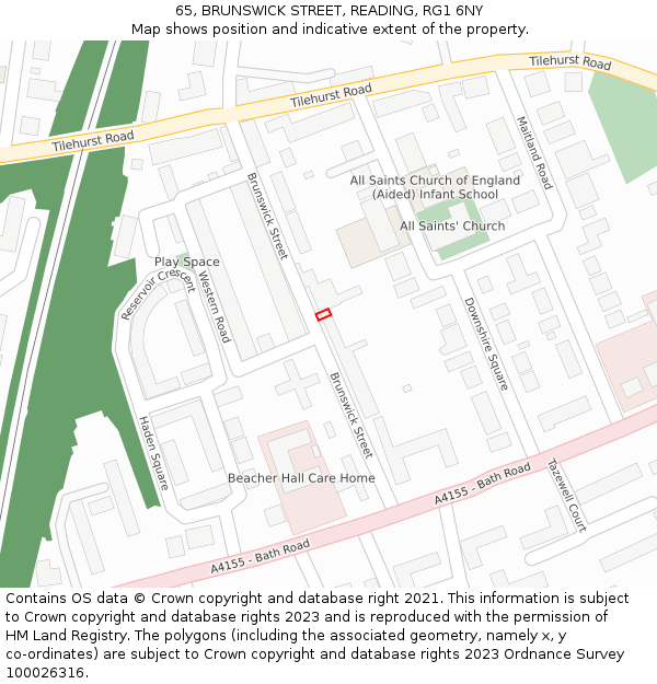 65, BRUNSWICK STREET, READING, RG1 6NY: Location map and indicative extent of plot