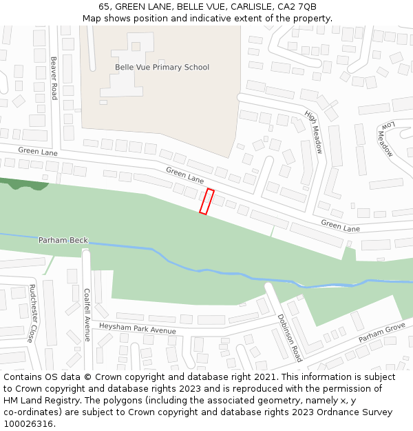 65, GREEN LANE, BELLE VUE, CARLISLE, CA2 7QB: Location map and indicative extent of plot