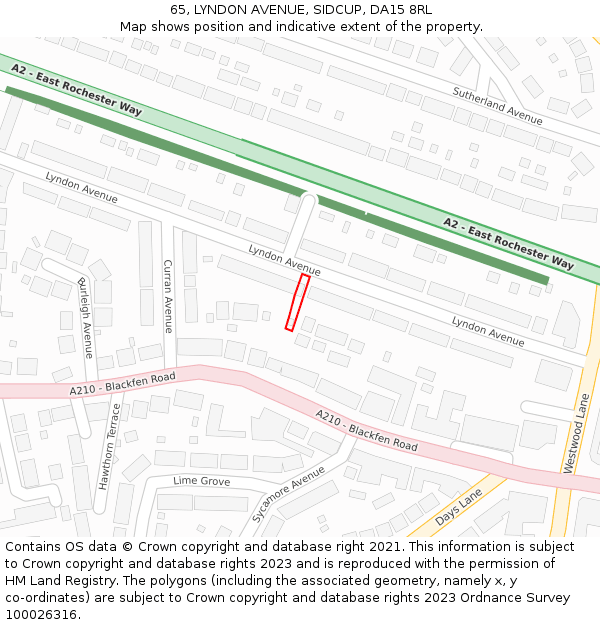 65, LYNDON AVENUE, SIDCUP, DA15 8RL: Location map and indicative extent of plot