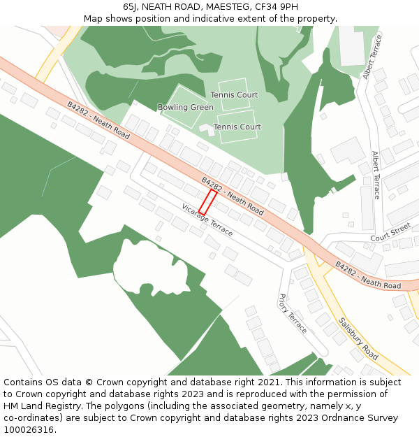 65J, NEATH ROAD, MAESTEG, CF34 9PH: Location map and indicative extent of plot