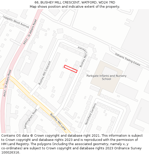 66, BUSHEY MILL CRESCENT, WATFORD, WD24 7RD: Location map and indicative extent of plot