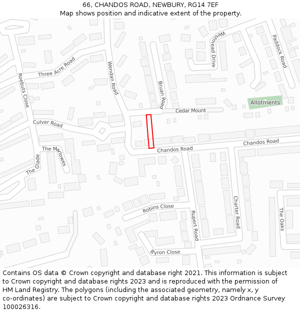 66, CHANDOS ROAD, NEWBURY, RG14 7EF: Location map and indicative extent of plot