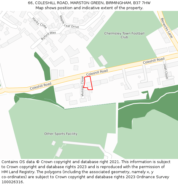 66, COLESHILL ROAD, MARSTON GREEN, BIRMINGHAM, B37 7HW: Location map and indicative extent of plot