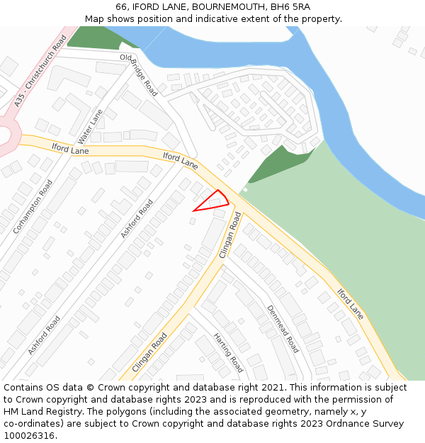 66, IFORD LANE, BOURNEMOUTH, BH6 5RA: Location map and indicative extent of plot