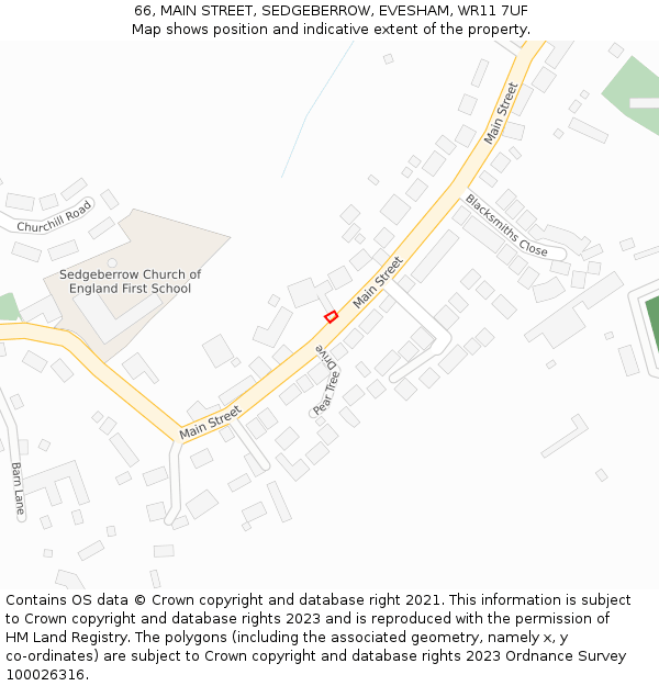 66, MAIN STREET, SEDGEBERROW, EVESHAM, WR11 7UF: Location map and indicative extent of plot