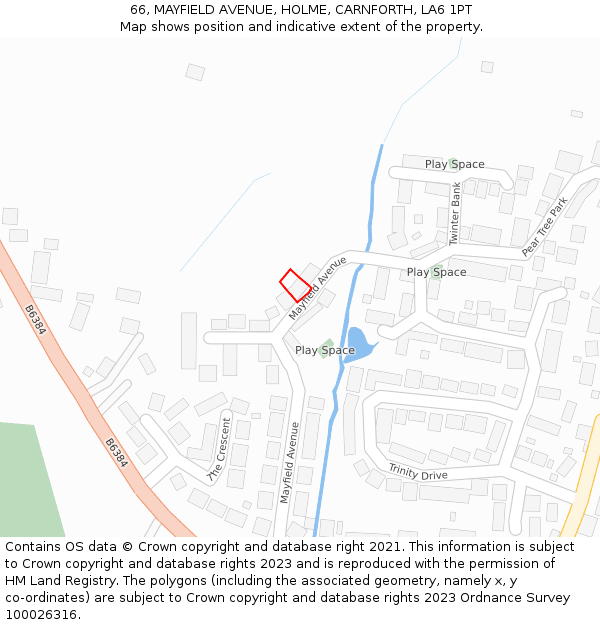 66, MAYFIELD AVENUE, HOLME, CARNFORTH, LA6 1PT: Location map and indicative extent of plot