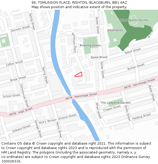 66, TOMLINSON PLACE, RISHTON, BLACKBURN, BB1 4AZ: Location map and indicative extent of plot
