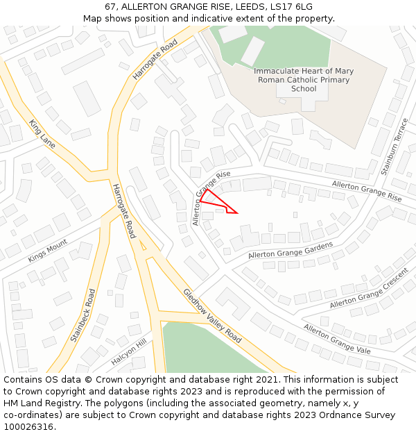 67, ALLERTON GRANGE RISE, LEEDS, LS17 6LG: Location map and indicative extent of plot