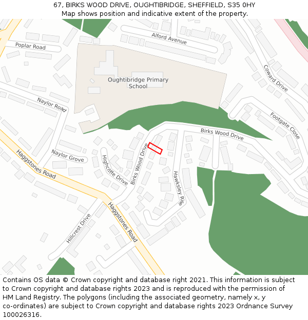 67, BIRKS WOOD DRIVE, OUGHTIBRIDGE, SHEFFIELD, S35 0HY: Location map and indicative extent of plot