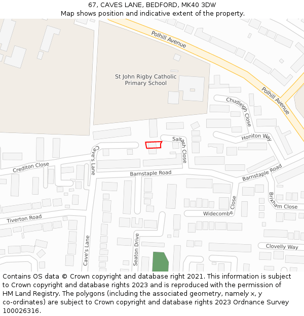 67, CAVES LANE, BEDFORD, MK40 3DW: Location map and indicative extent of plot