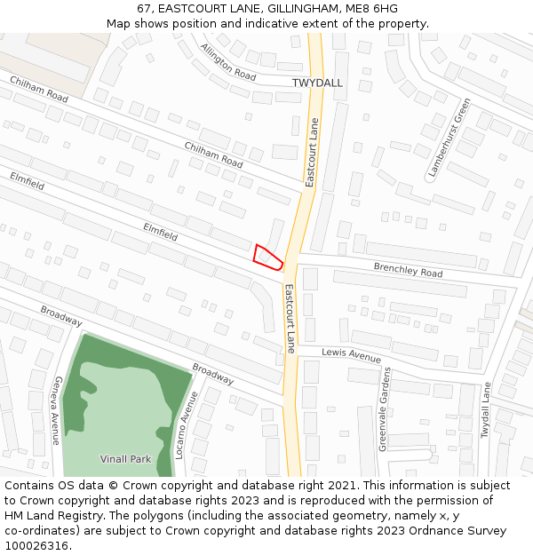 67, EASTCOURT LANE, GILLINGHAM, ME8 6HG: Location map and indicative extent of plot