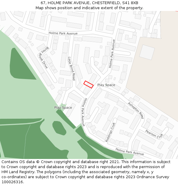 67, HOLME PARK AVENUE, CHESTERFIELD, S41 8XB: Location map and indicative extent of plot