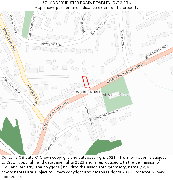 67, KIDDERMINSTER ROAD, BEWDLEY, DY12 1BU: Location map and indicative extent of plot