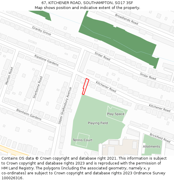 67, KITCHENER ROAD, SOUTHAMPTON, SO17 3SF: Location map and indicative extent of plot
