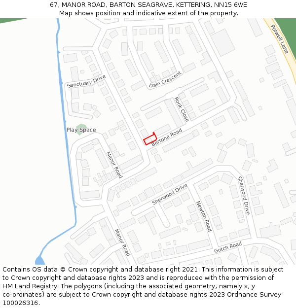 67, MANOR ROAD, BARTON SEAGRAVE, KETTERING, NN15 6WE: Location map and indicative extent of plot