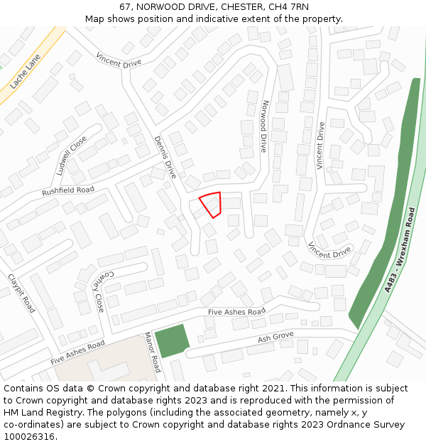 67, NORWOOD DRIVE, CHESTER, CH4 7RN: Location map and indicative extent of plot