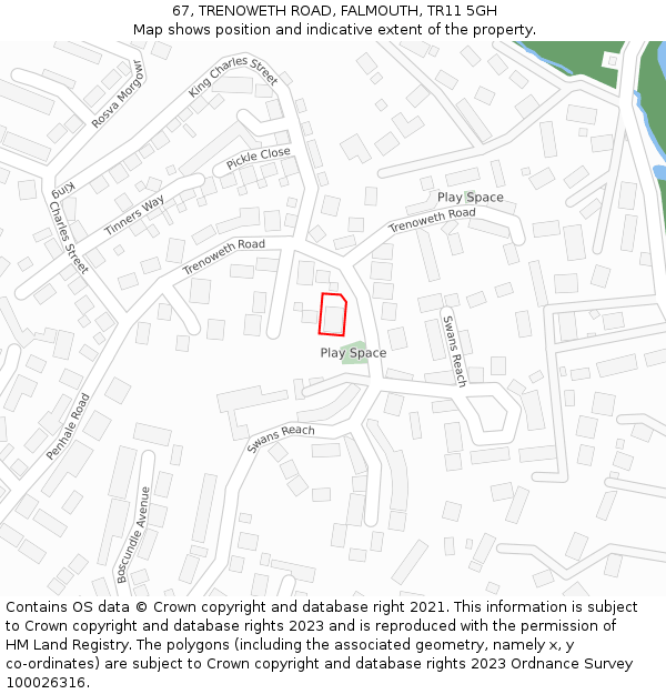 67, TRENOWETH ROAD, FALMOUTH, TR11 5GH: Location map and indicative extent of plot