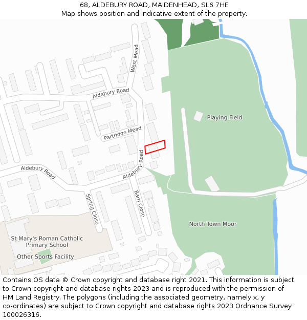 68, ALDEBURY ROAD, MAIDENHEAD, SL6 7HE: Location map and indicative extent of plot