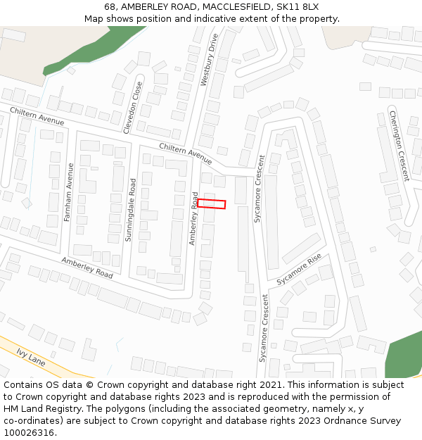 68, AMBERLEY ROAD, MACCLESFIELD, SK11 8LX: Location map and indicative extent of plot