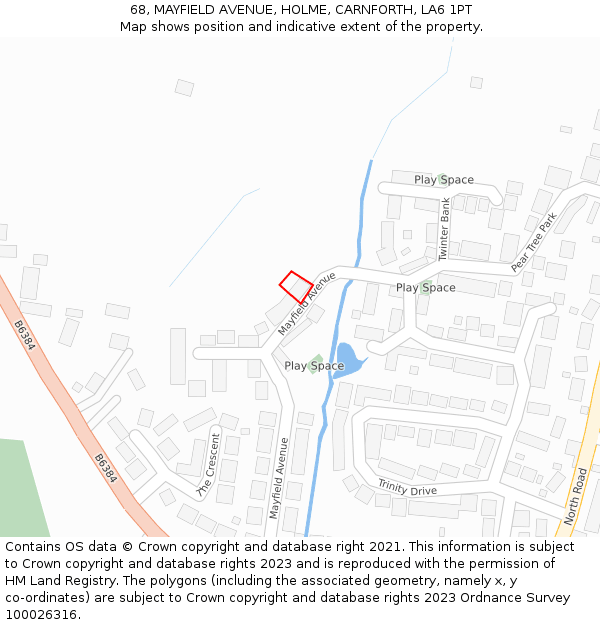 68, MAYFIELD AVENUE, HOLME, CARNFORTH, LA6 1PT: Location map and indicative extent of plot