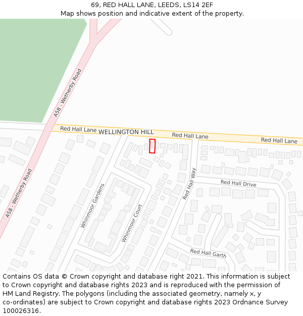 69, RED HALL LANE, LEEDS, LS14 2EF: Location map and indicative extent of plot