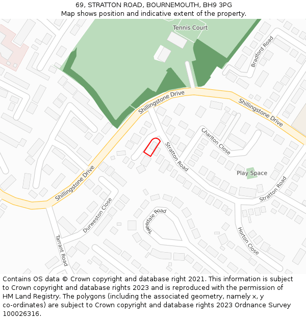 69, STRATTON ROAD, BOURNEMOUTH, BH9 3PG: Location map and indicative extent of plot