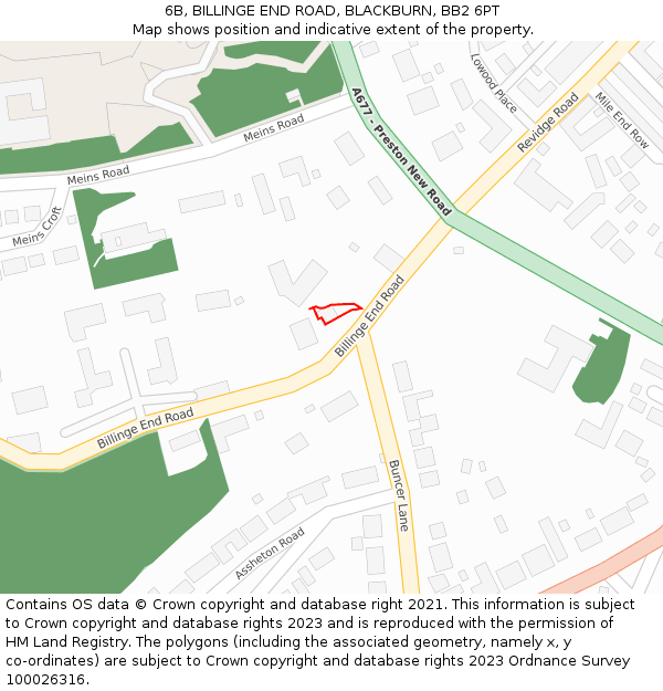 6B, BILLINGE END ROAD, BLACKBURN, BB2 6PT: Location map and indicative extent of plot