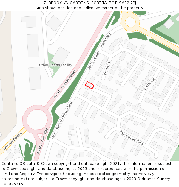 7, BROOKLYN GARDENS, PORT TALBOT, SA12 7PJ: Location map and indicative extent of plot