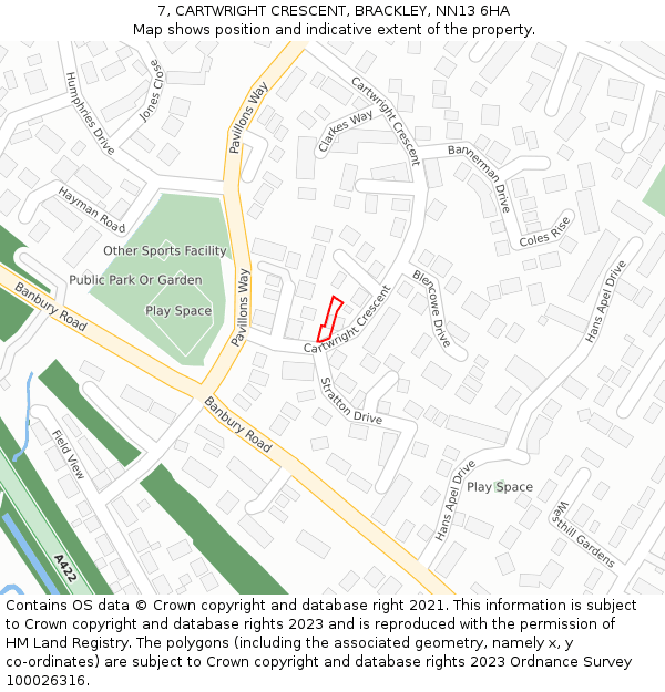 7, CARTWRIGHT CRESCENT, BRACKLEY, NN13 6HA: Location map and indicative extent of plot