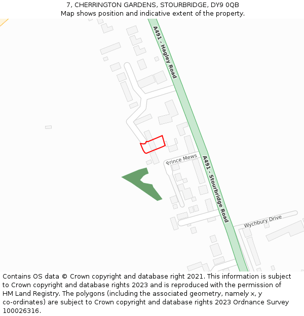 7, CHERRINGTON GARDENS, STOURBRIDGE, DY9 0QB: Location map and indicative extent of plot