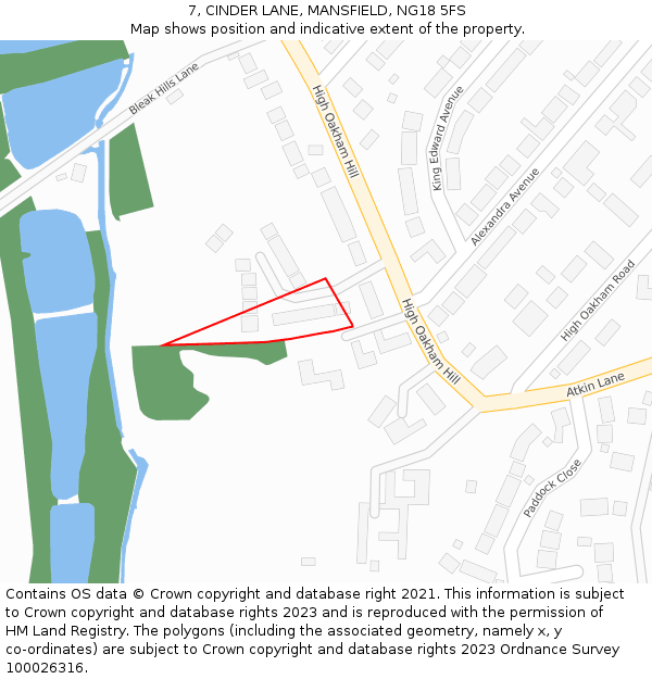7, CINDER LANE, MANSFIELD, NG18 5FS: Location map and indicative extent of plot