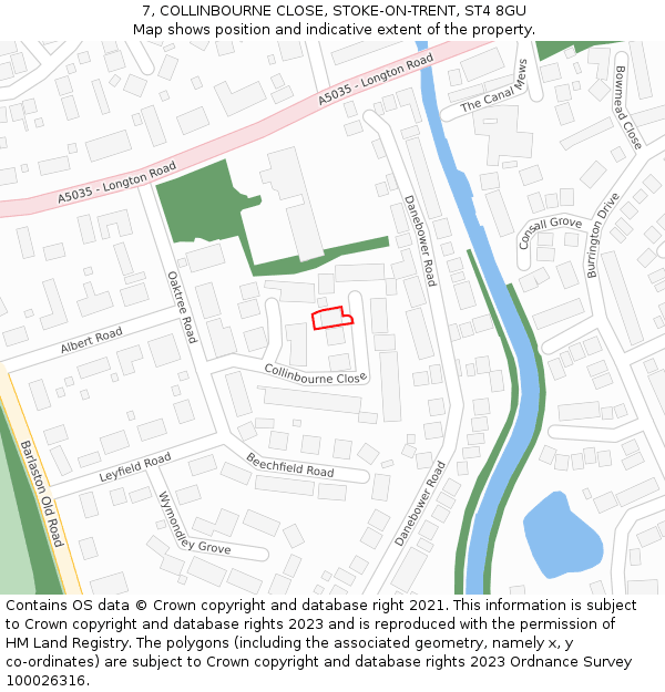 7, COLLINBOURNE CLOSE, STOKE-ON-TRENT, ST4 8GU: Location map and indicative extent of plot