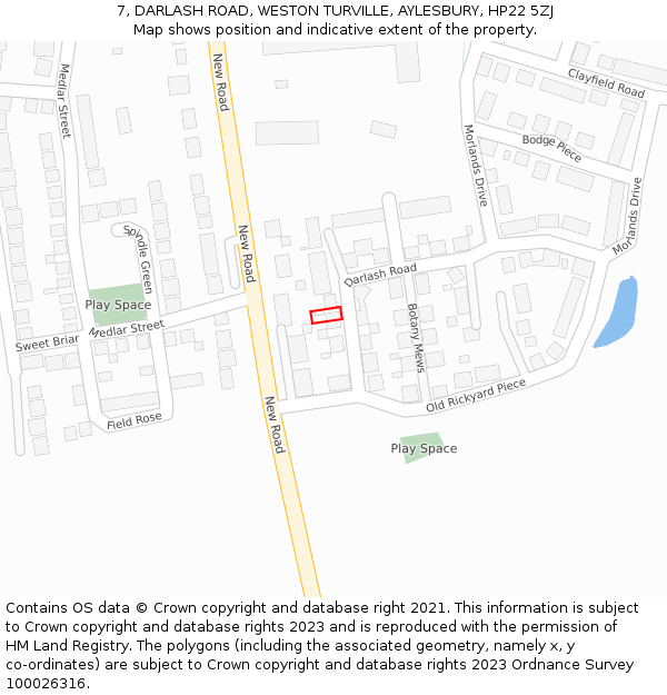 7, DARLASH ROAD, WESTON TURVILLE, AYLESBURY, HP22 5ZJ: Location map and indicative extent of plot