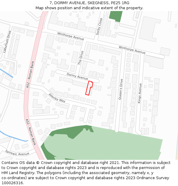 7, DORMY AVENUE, SKEGNESS, PE25 1RG: Location map and indicative extent of plot