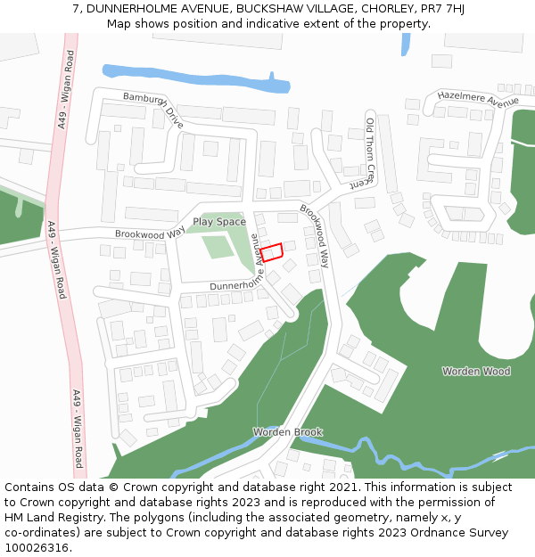 7, DUNNERHOLME AVENUE, BUCKSHAW VILLAGE, CHORLEY, PR7 7HJ: Location map and indicative extent of plot