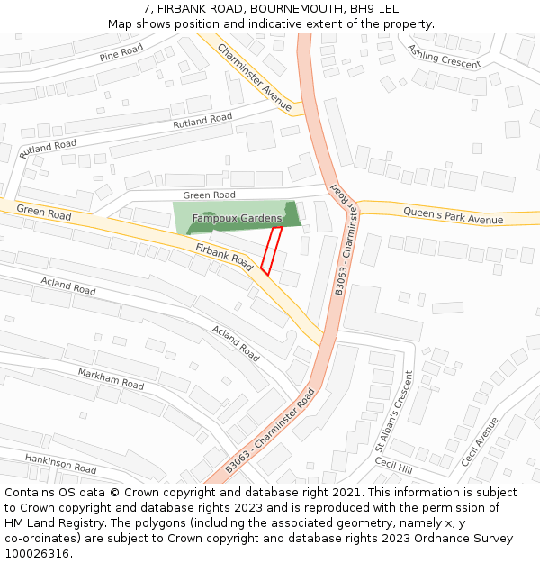 7, FIRBANK ROAD, BOURNEMOUTH, BH9 1EL: Location map and indicative extent of plot