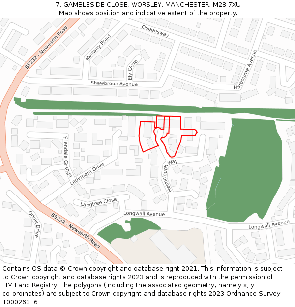 7, GAMBLESIDE CLOSE, WORSLEY, MANCHESTER, M28 7XU: Location map and indicative extent of plot