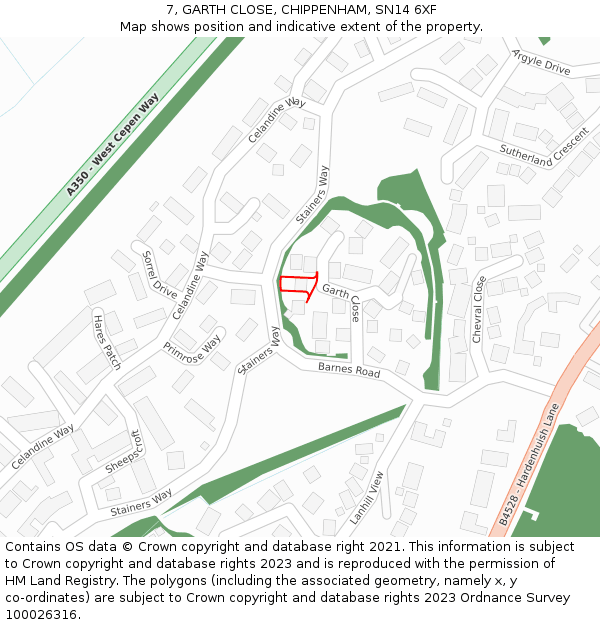 7, GARTH CLOSE, CHIPPENHAM, SN14 6XF: Location map and indicative extent of plot
