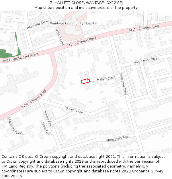 7, HALLETT CLOSE, WANTAGE, OX12 8EJ: Location map and indicative extent of plot