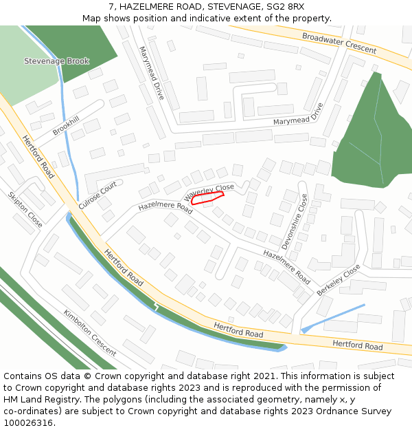 7, HAZELMERE ROAD, STEVENAGE, SG2 8RX: Location map and indicative extent of plot