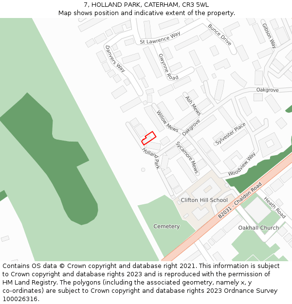7, HOLLAND PARK, CATERHAM, CR3 5WL: Location map and indicative extent of plot